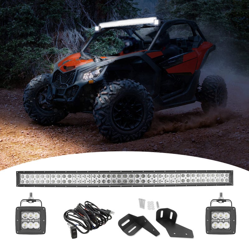 WeiSen 42" 240W LED Curved Light Bar & 2PCS 24W 3" Cube Lights Pod w/Roof Light Mount and Rocker Switch Wiring Kit Compatible with Can-am Maverick X3 X RS 2017-2025 - Image 1